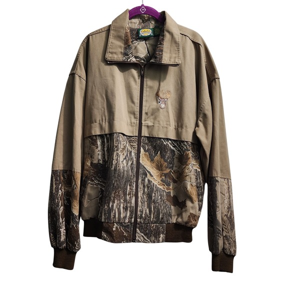 Cabela's Men's Camo Deer Hunting Jacket Tan Brown Large Outdoor Gear Coat - Picture 1 of 6
